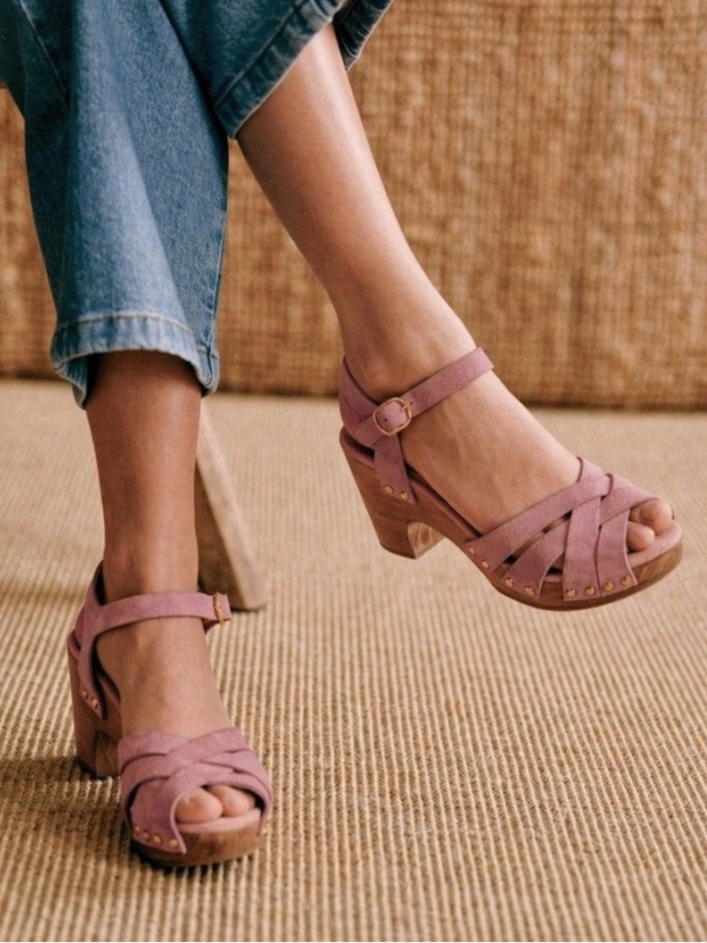 Sézane Isabelle Rosewood Suede Platform Clogs 37
